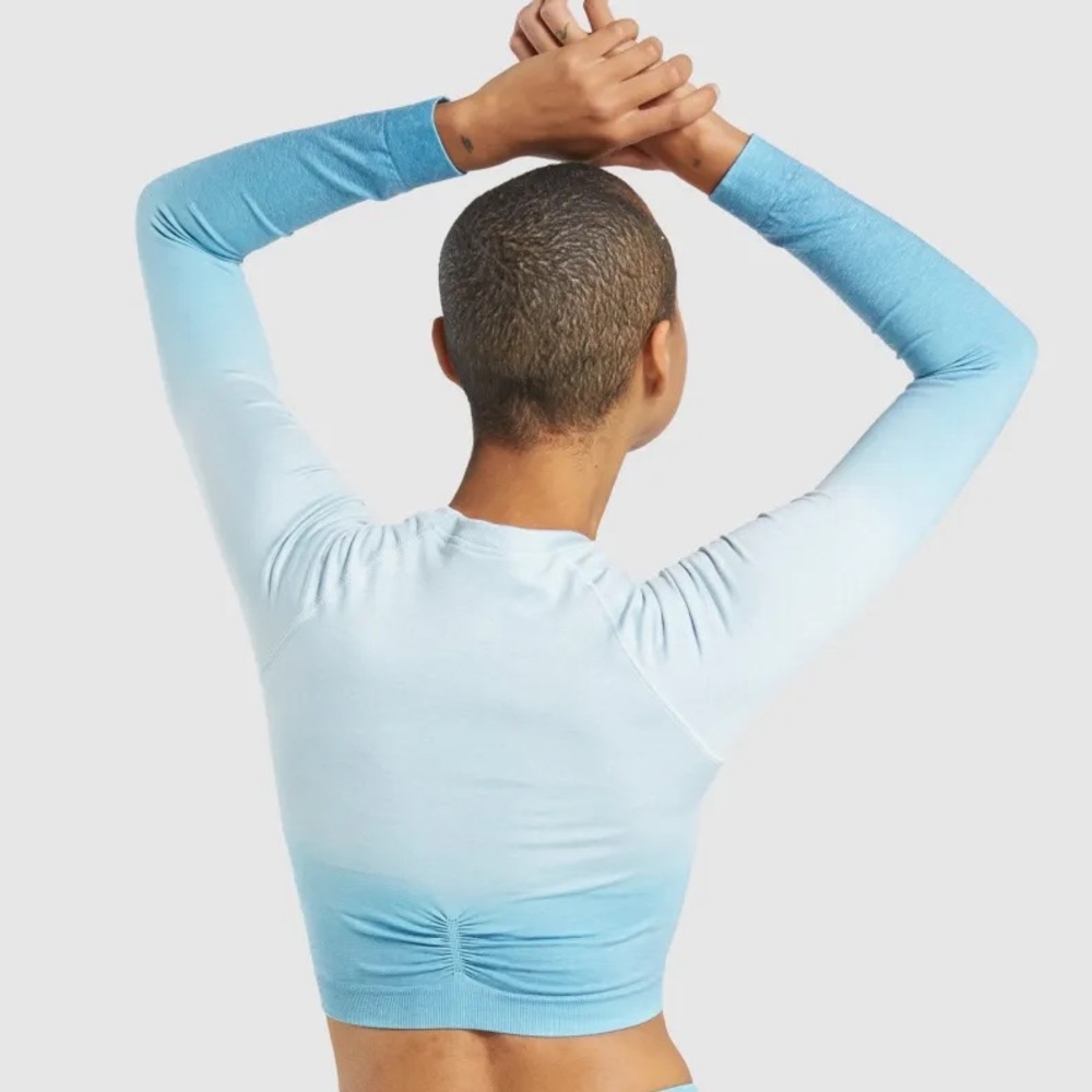 Gymshark Tops Gymshark Adapt Ombre Seamless Crop Top Powder Blue Marble Luna - Picture 2 of 7
